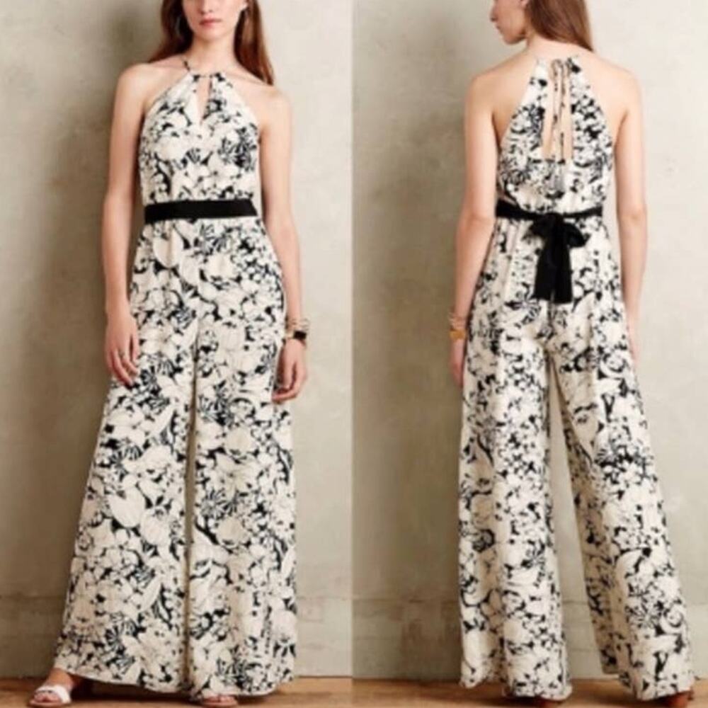 Anthropologie Elevenses Lilium Jumpsuit Medium 100% Silk Floral Wide Leg Floral - Picture 4 of 14